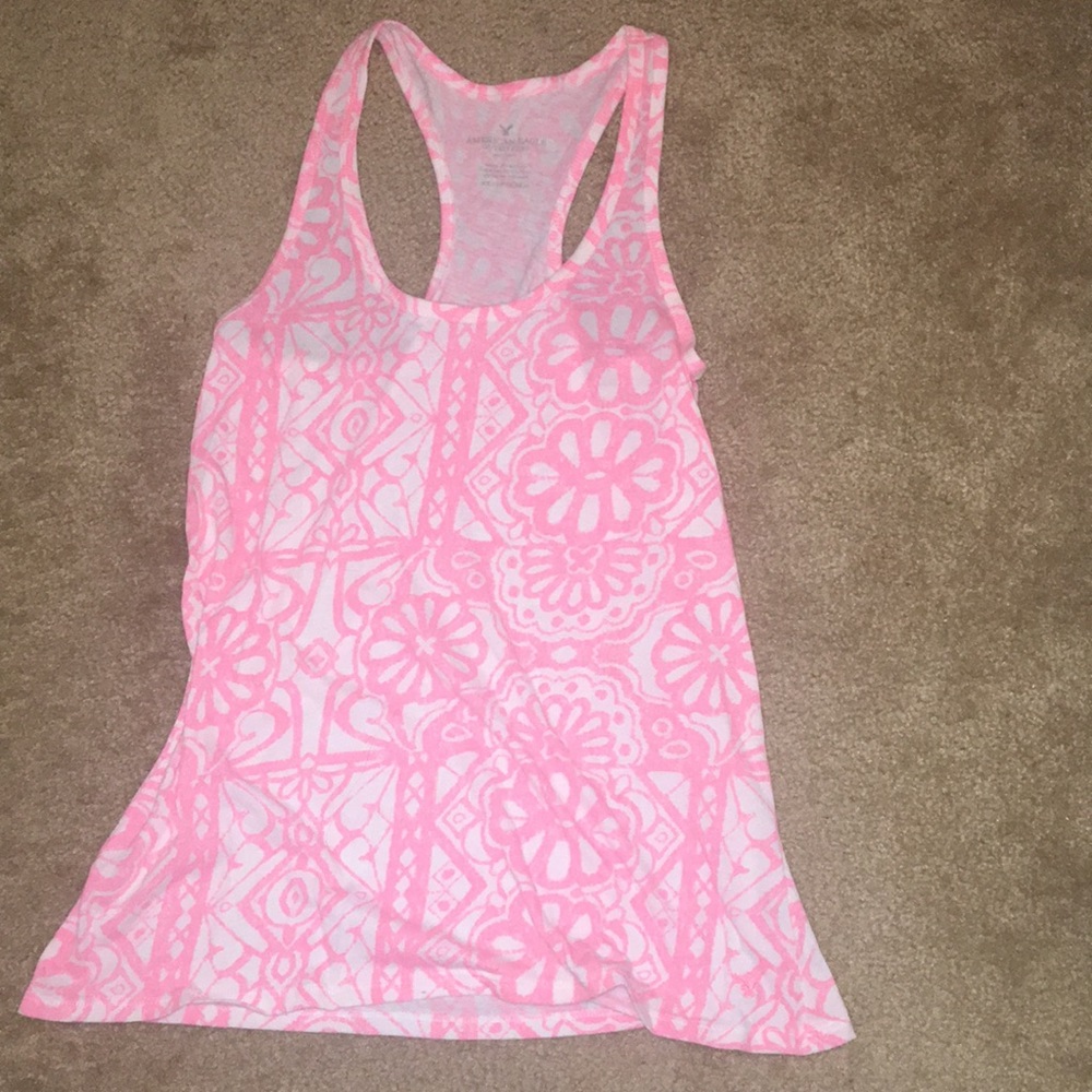 Pink and white American eagle tank top